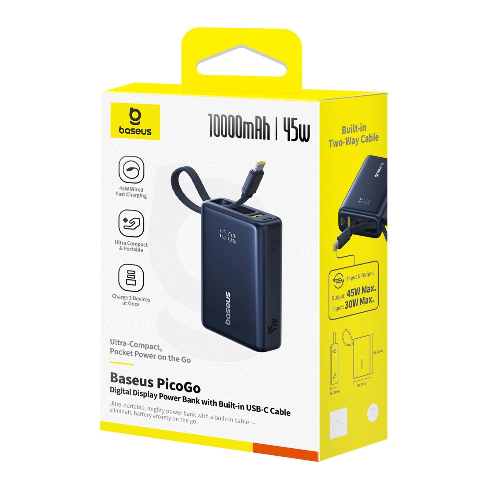 Powerbanka Baseus PicoGo 10000mAh, 45W, s kabelem USB-C černá