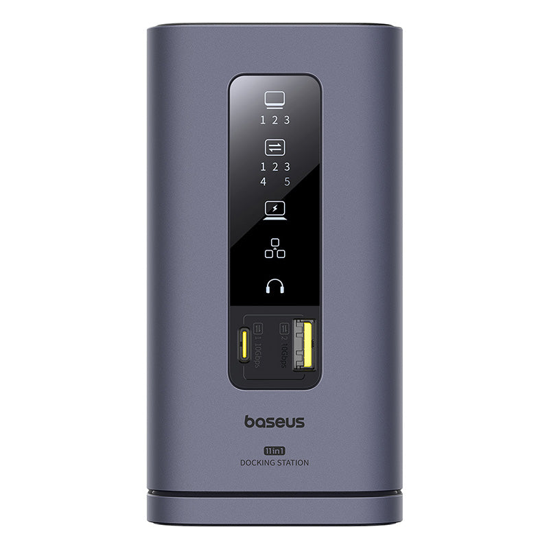 Dokovací stanice 11v1 Baseus Spacemate 100W 2xUSB-C, 4xUSB, 3xHDMI, 1xRJ45, 3,5mm jack šedá