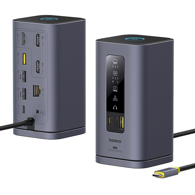 Dokovací stanice 11v1 Baseus Spacemate 100W 2xUSB-C, 4xUSB, 3xHDMI, 1xRJ45, 3,5mm jack šedá