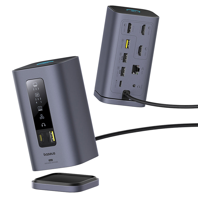 Dokovací stanice 11v1 Baseus Spacemate 100W 2xUSB-C, 4xUSB, 3xHDMI, 1xRJ45, 3,5mm jack šedá