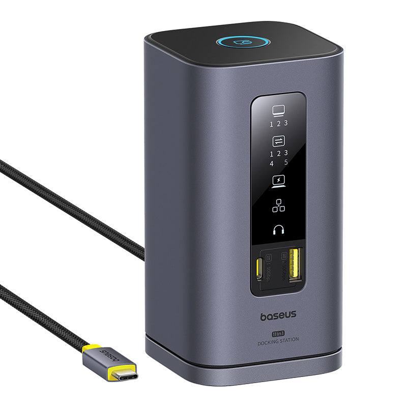 Dokovací stanice 11v1 Baseus Spacemate 100W 2xUSB-C, 4xUSB, 3xHDMI, 1xRJ45, 3,5mm jack šedá