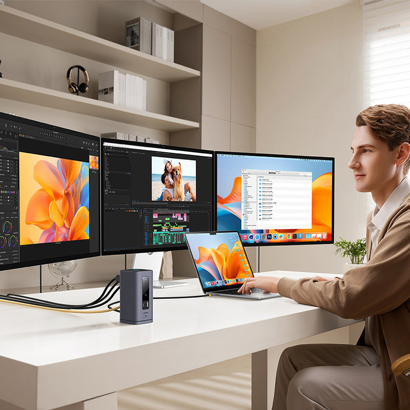 Dokovací stanice 11v1 Baseus Spacemate 100W 2xUSB-C, 4xUSB, 3xHDMI, 1xRJ45, 3,5mm jack šedá