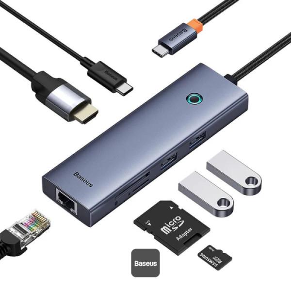 Dokovací stanice 7v1 Baseus UltraJoy 100W 1xUSB-C, 2xUSB, 1xHDMI, 1xRJ45, SD/microSD slot šedá