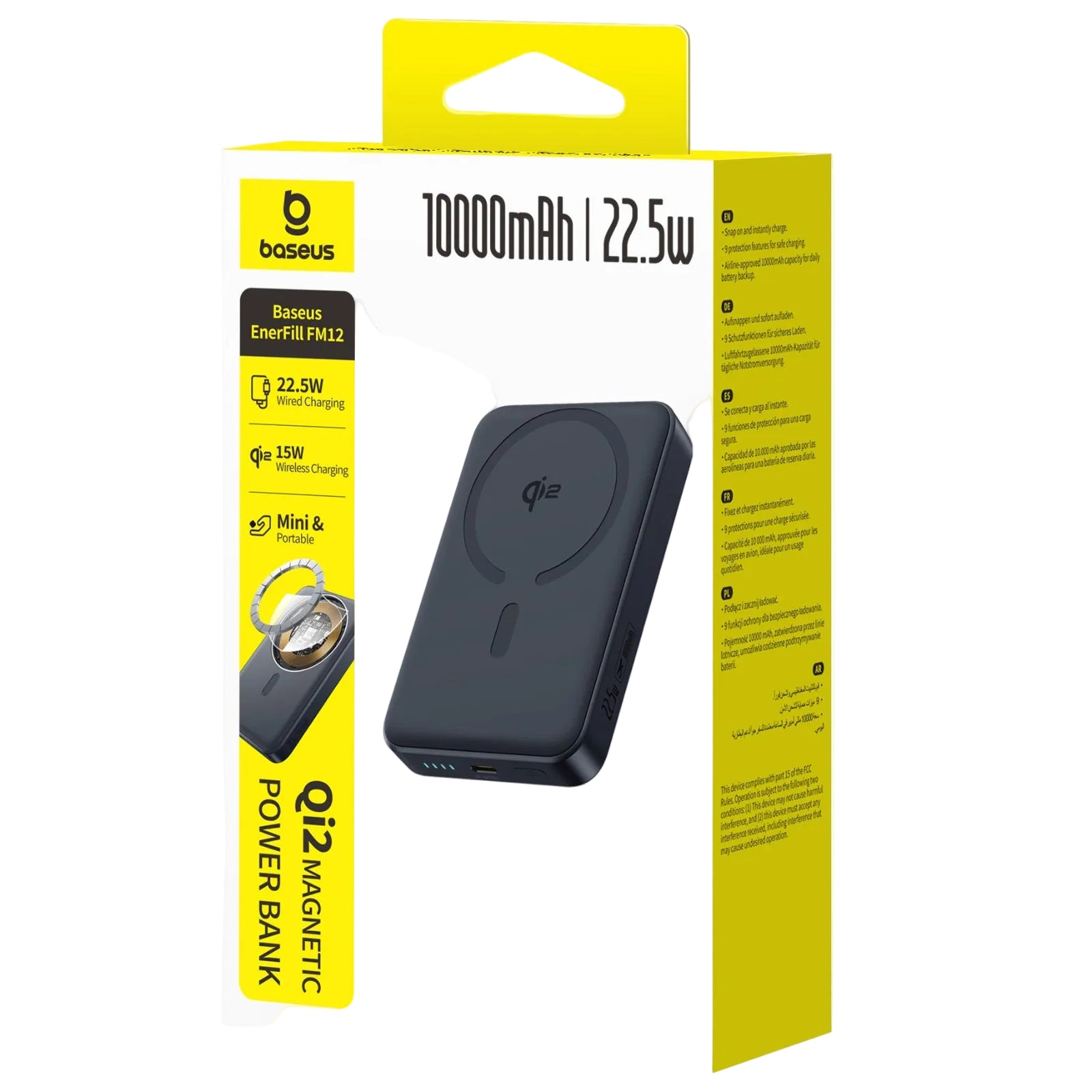 BEZDRÁTOVÁ POWERBANKA BASEUS ENERFILL FM12 QI2 10000MAH, 22,5W ČERNÁ