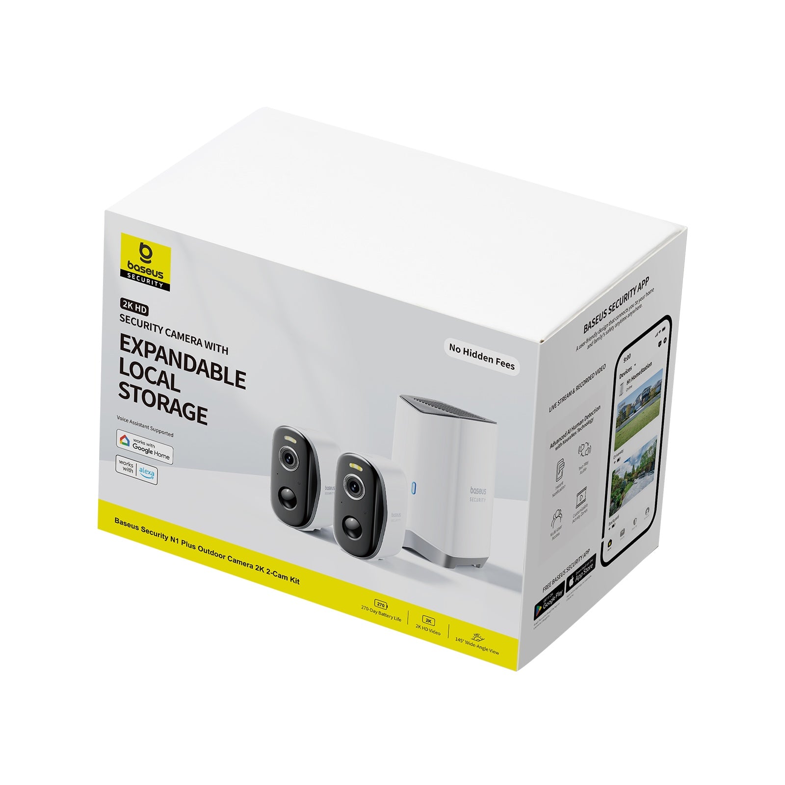 Venkovní kamera Baseus Security N1 Plus 2K (sada 2ks+centrální stanice) bílá