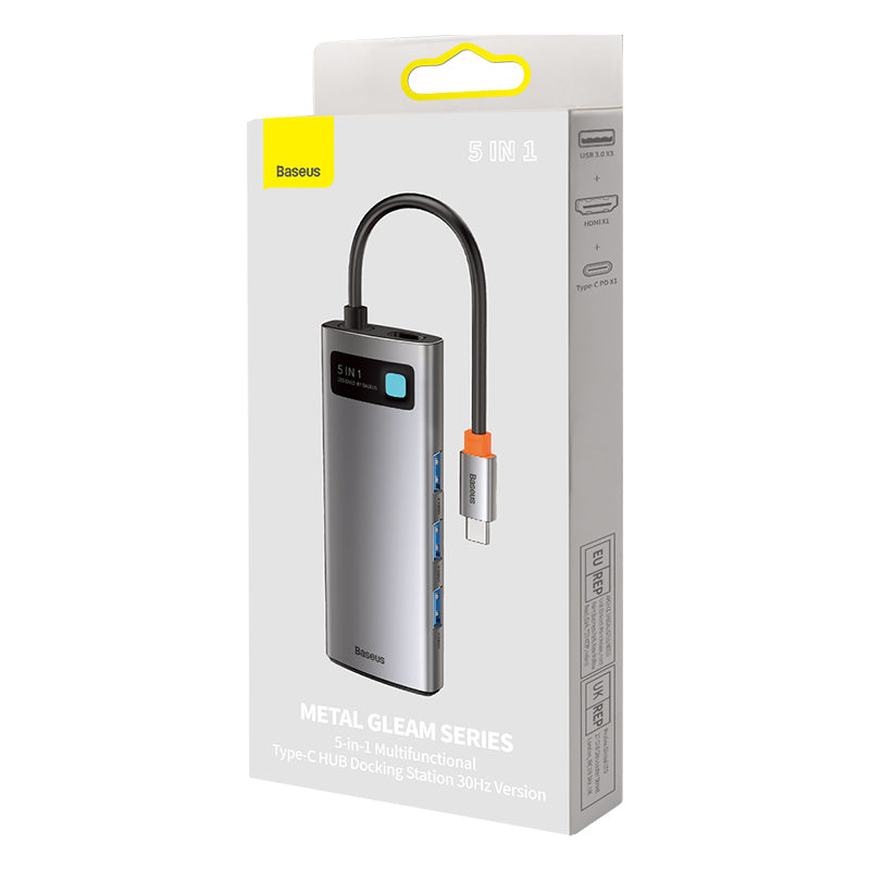 Dokovací stanice 5v1 Baseus Metal Gleam 100W 1xUSB-C, 3xUSB, 1xHDMI šedá