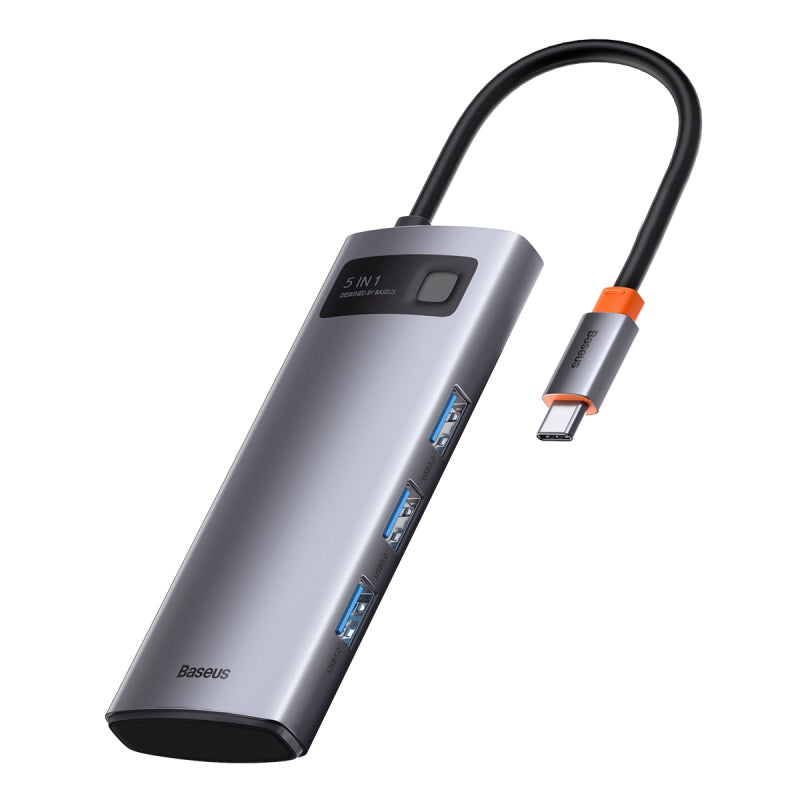 Dokovací stanice 5v1 Baseus Metal Gleam 100W 1xUSB-C, 3xUSB, 1xHDMI šedá