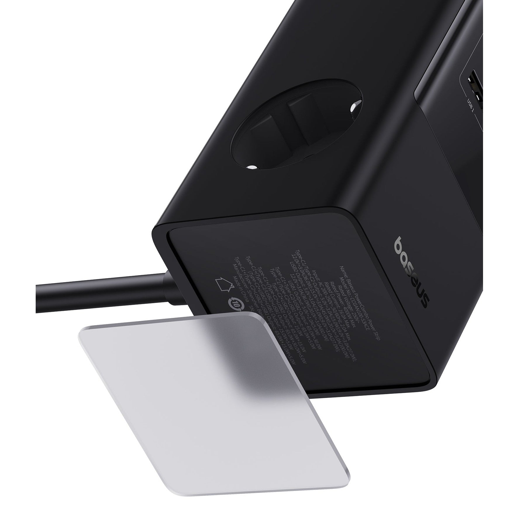 Nabíjecí stanice Baseus PowerCombo Tower 100W 2xzásuvka, 2xUSB, 2xUSB-C černá