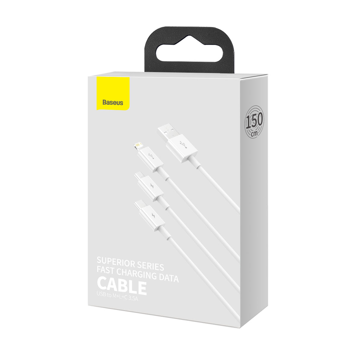 Kabel Baseus Superior 3v1 USB/microUSB, Lightning, USB-C 1,5m 3,5A bílý