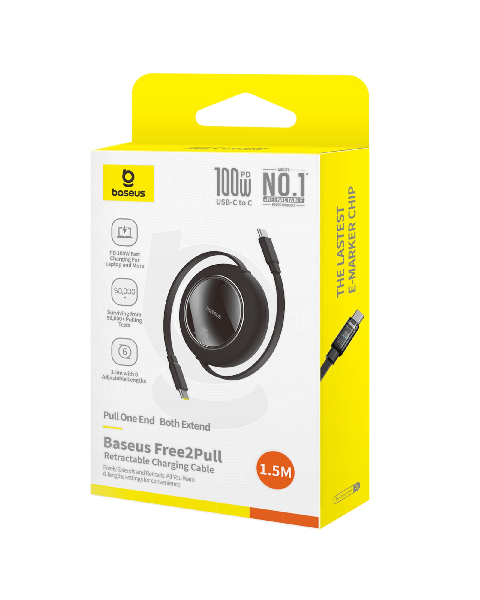 Navíjecí kabel Baseus Free2Pull USB-C/USB-C s nastavitelnou délkou až 1m 100W černý