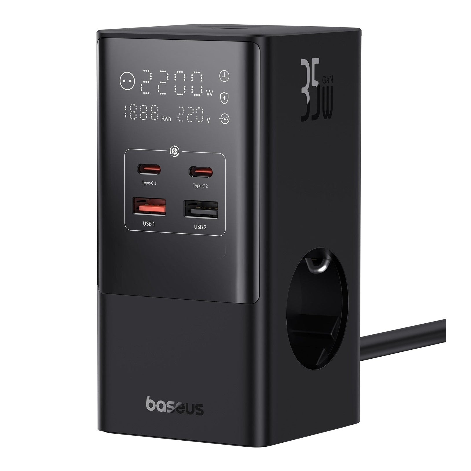 Nabíjecí stanice Baseus PowerCombo Tower 35W 3xzásuvka, 2xUSB, 2xUSB-C černá