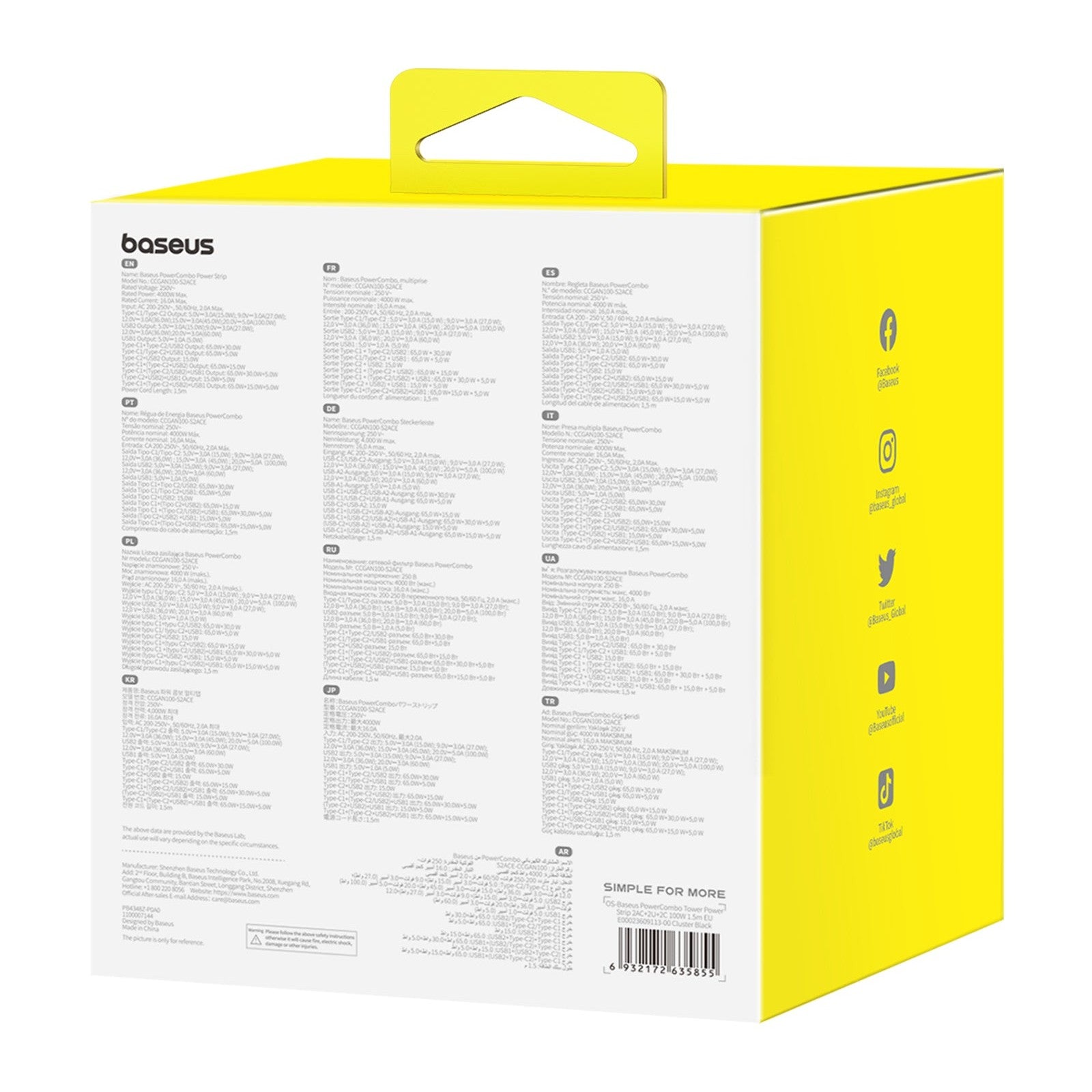 Nabíjecí stanice Baseus PowerCombo 6v1 Tower 100W, 2 xzásuvka, 2xUSB, 2xUSB-C černá