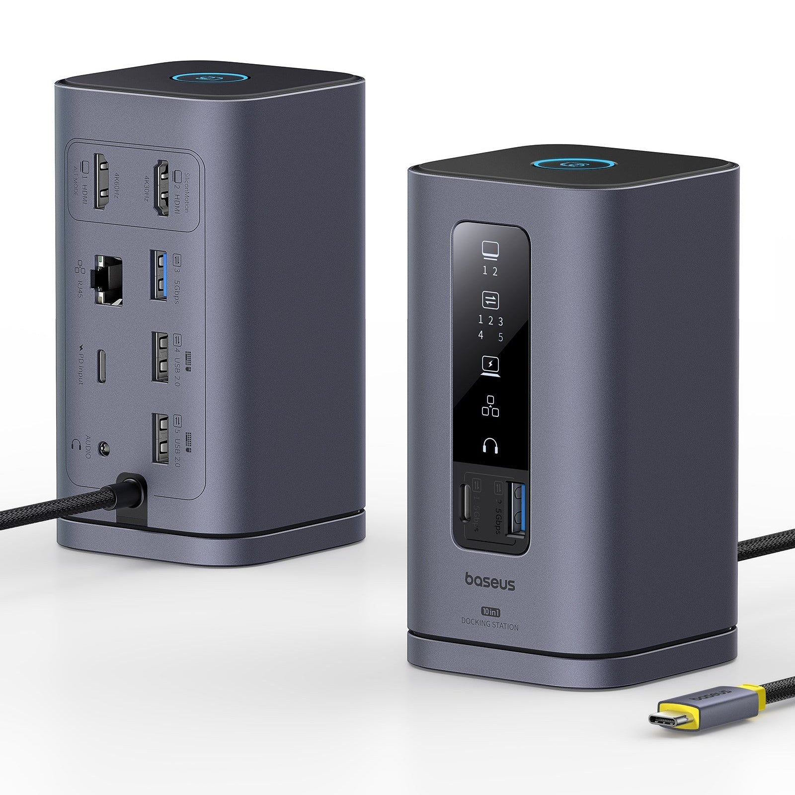 Dokovací stanice 10v1 Baseus Spacemate 100W 2xUSB-C, 4xUSB, 2xHDMI, 1xRJ45, 3,5mm jack šedá