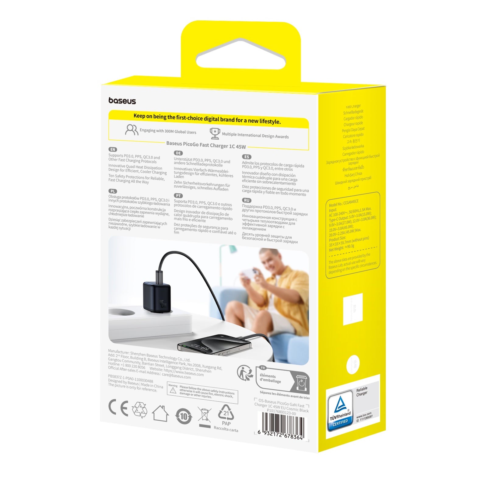 Nabíječka do sítě Baseus PicoGo 45W, 1xUSB-C bílá