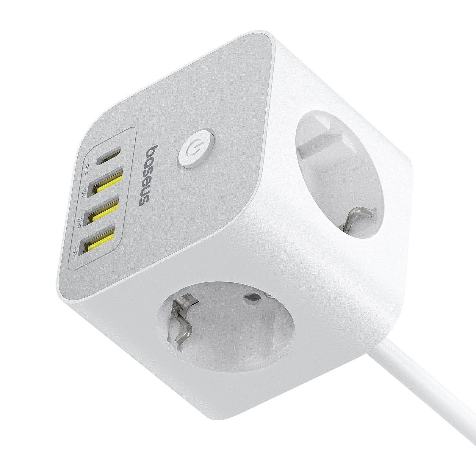 Nabíjecí stanice Baseus PowerCombo Cube 20W, 3x zásuvka, 3xUSB, 1xUSB-C bílá