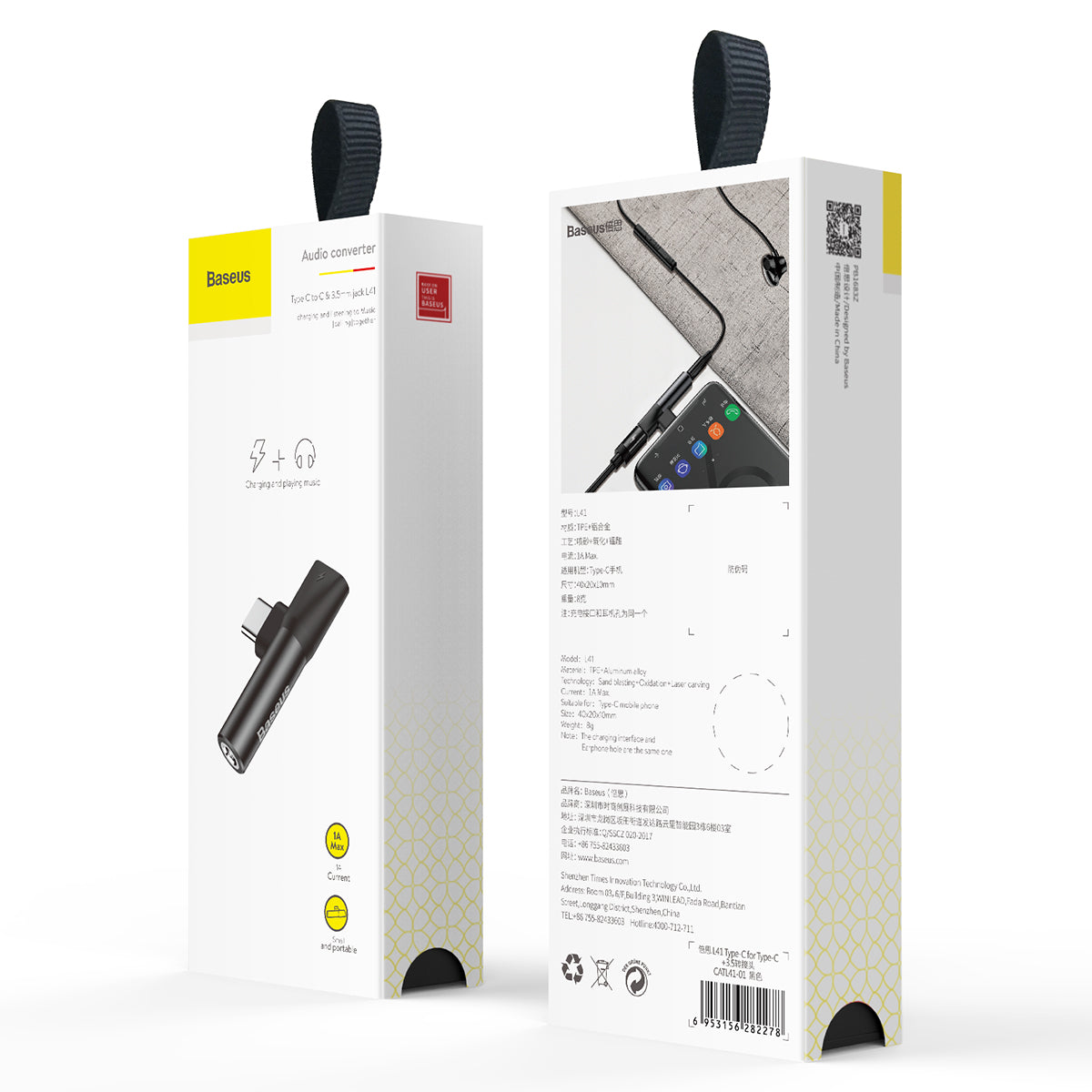 Audio adaptér s redukcí Baseus z USB-C na USB-C a 3,5mm jack černý