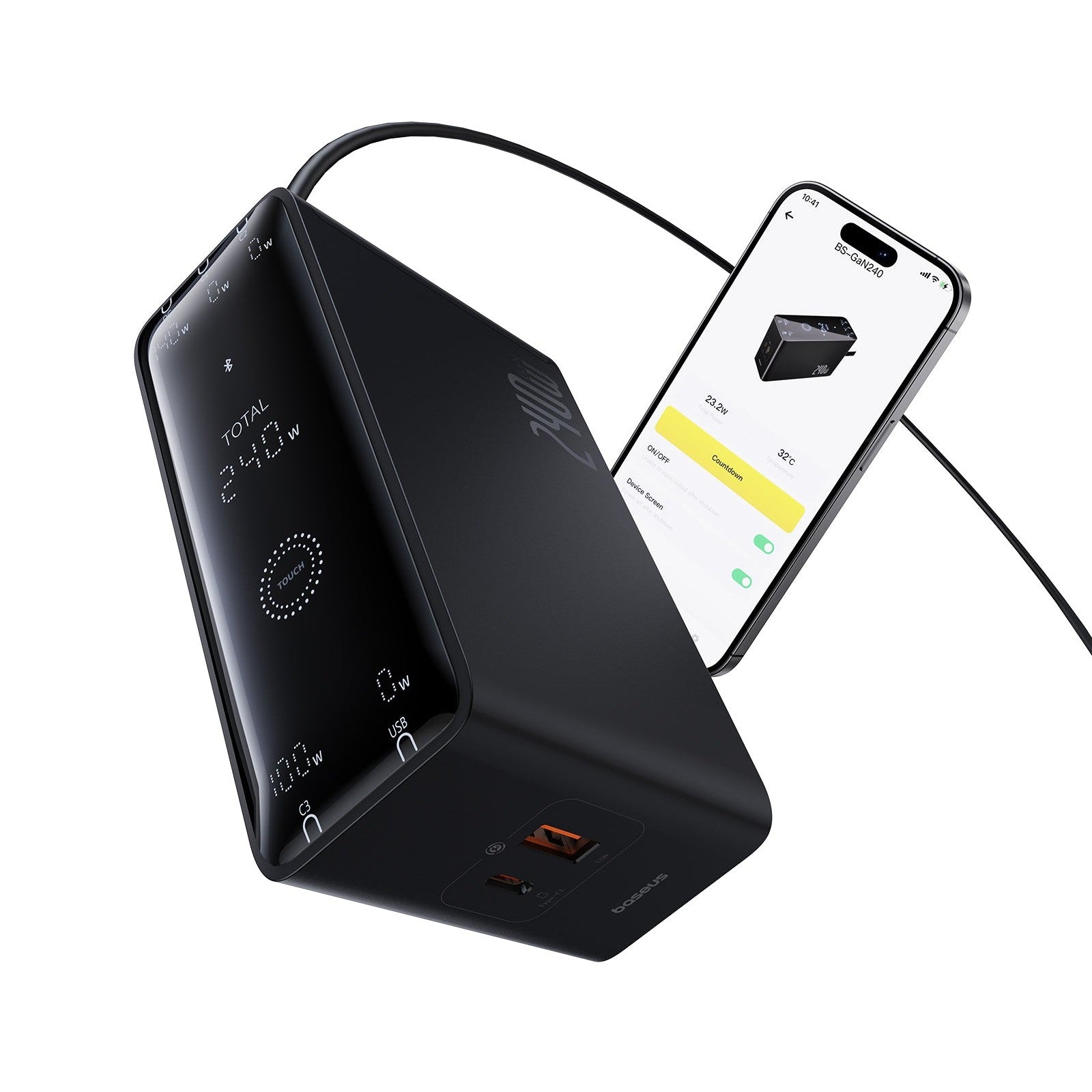 Nabíjecí stanice Baseus GaN Digital 240W 3xUSB-C, 1xUSB, 1xDC černá