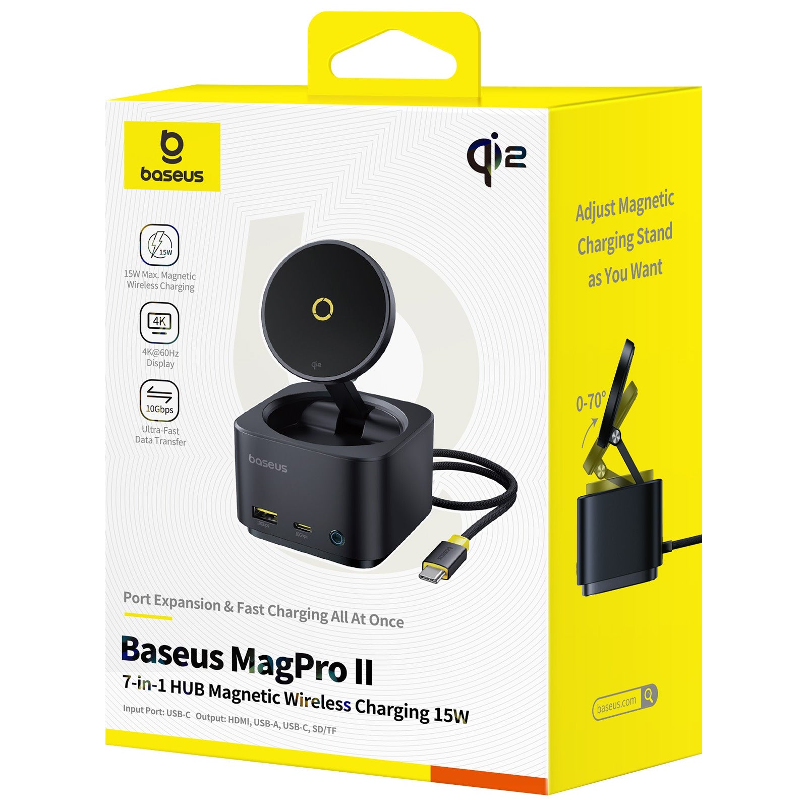 Dokovací stanice 7v1 Baseus MagPro 100W/15W Qi2, 2xUSB-C, 2xUSB, 1xHDMI, SD/microSD slot černá