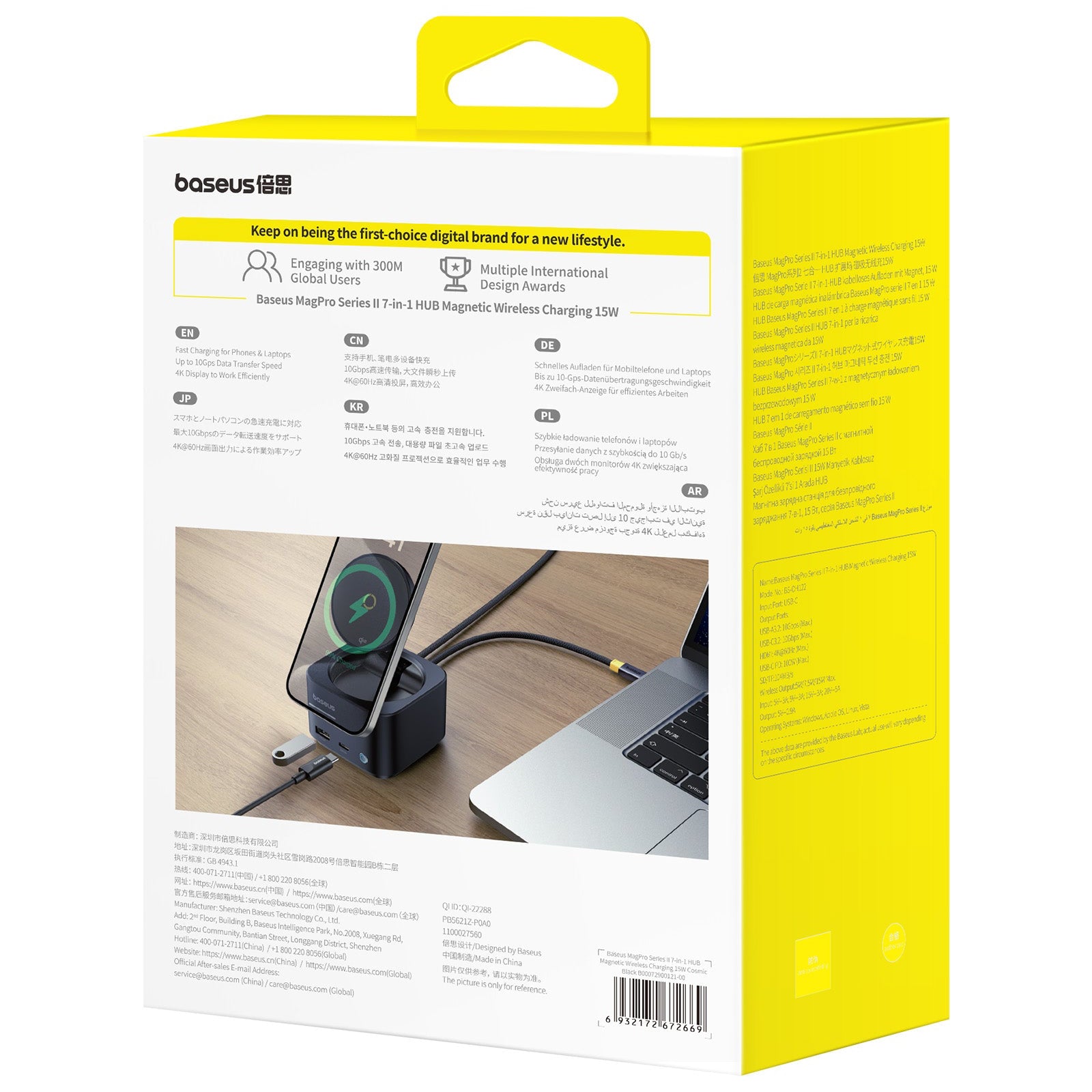 Dokovací stanice 7v1 Baseus MagPro 100W/15W Qi2, 2xUSB-C, 2xUSB, 1xHDMI, SD/microSD slot černá