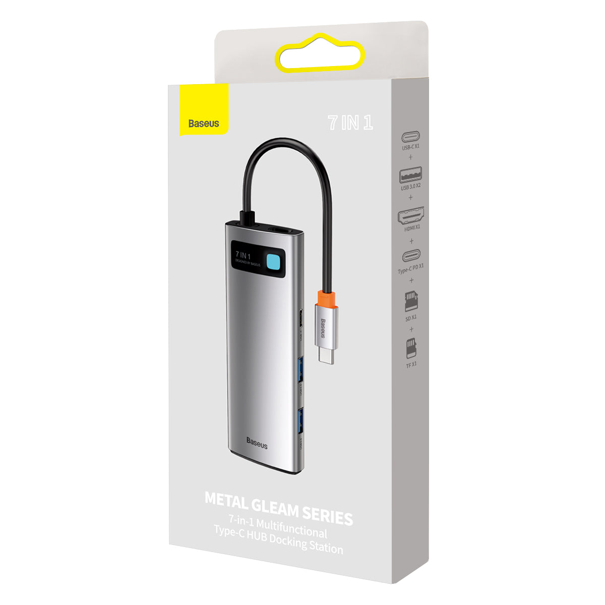Dokovací stanice 7v1 Baseus 100W 2xUSB-C, 2xUSB, 1xHDMI, SD/microSD slot šedá