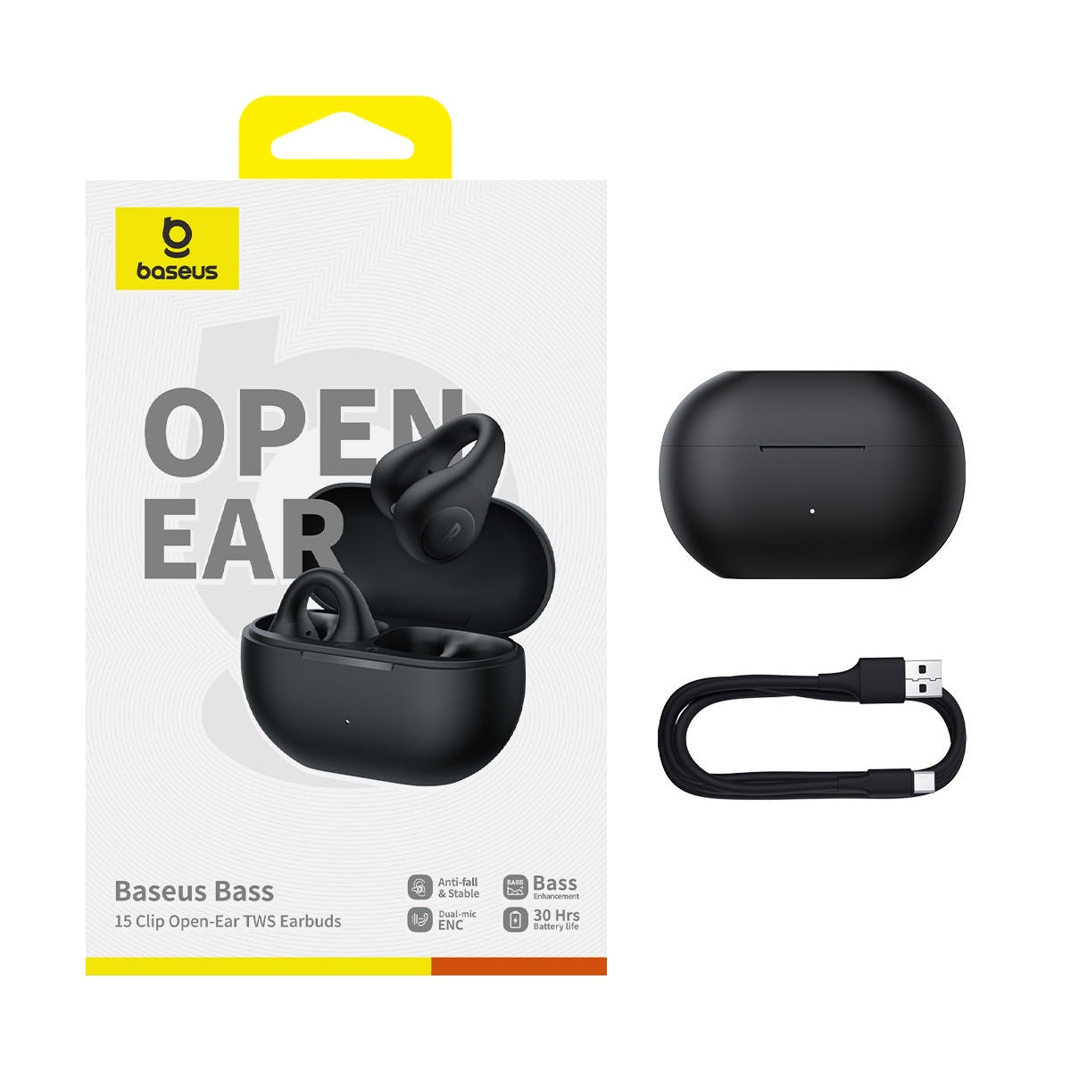 Bluetooth sluchátka Baseus Bass 15 Clip Open Ear černá