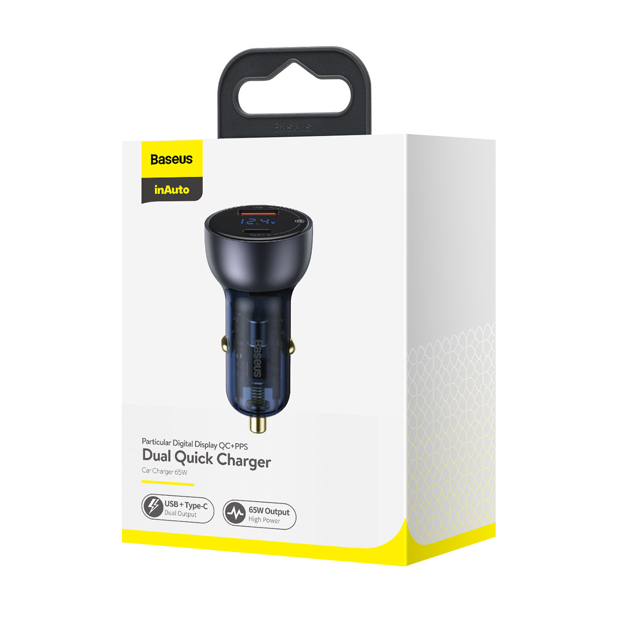 Nabíječka do auta Baseus 65W 1x USB, 1xUSB-C šedá