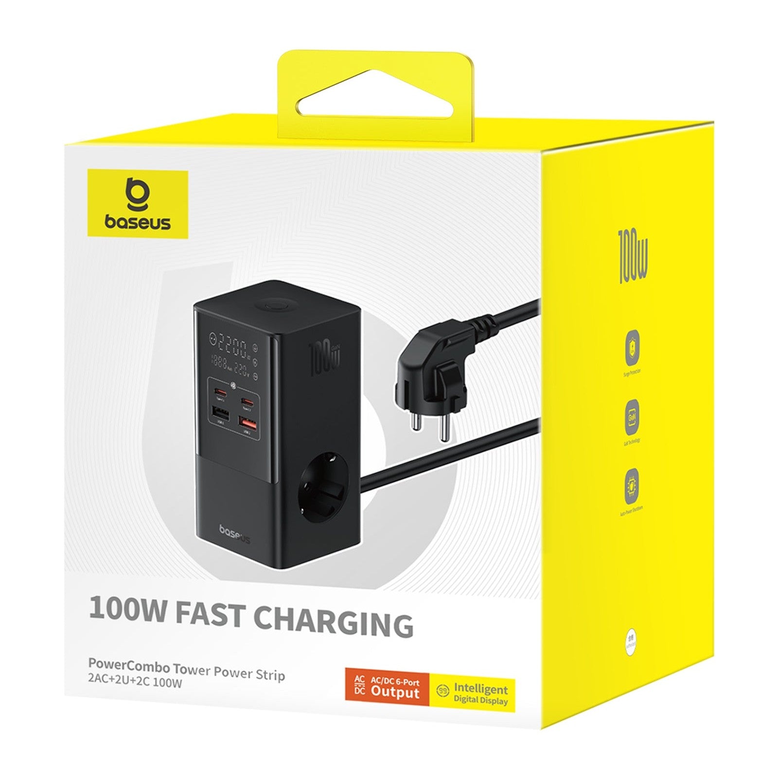 Nabíjecí stanice Baseus PowerCombo 6v1 Tower 100W, 2 xzásuvka, 2xUSB, 2xUSB-C černá