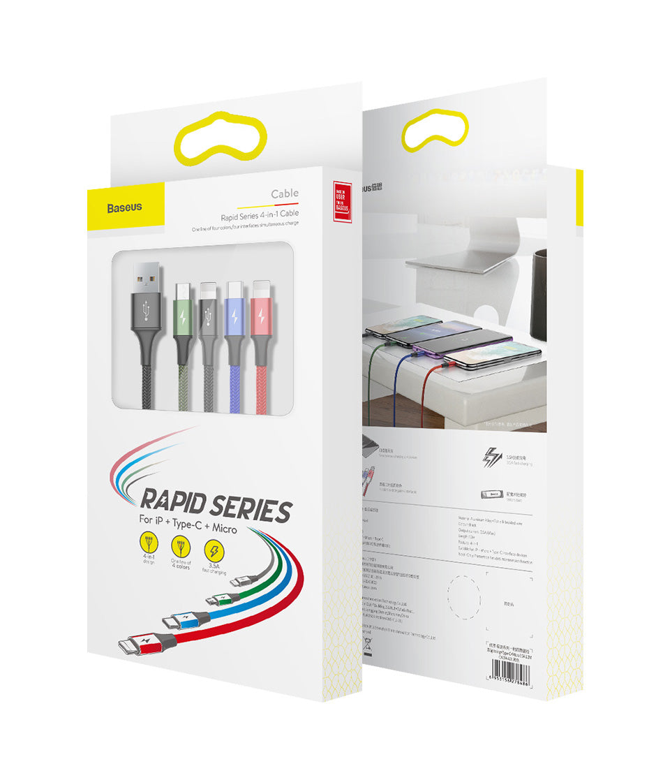 Kabel Baseus 4v1 USB/microUSB, Lightning, 2xUSB-C 1,2m 3,5A černý