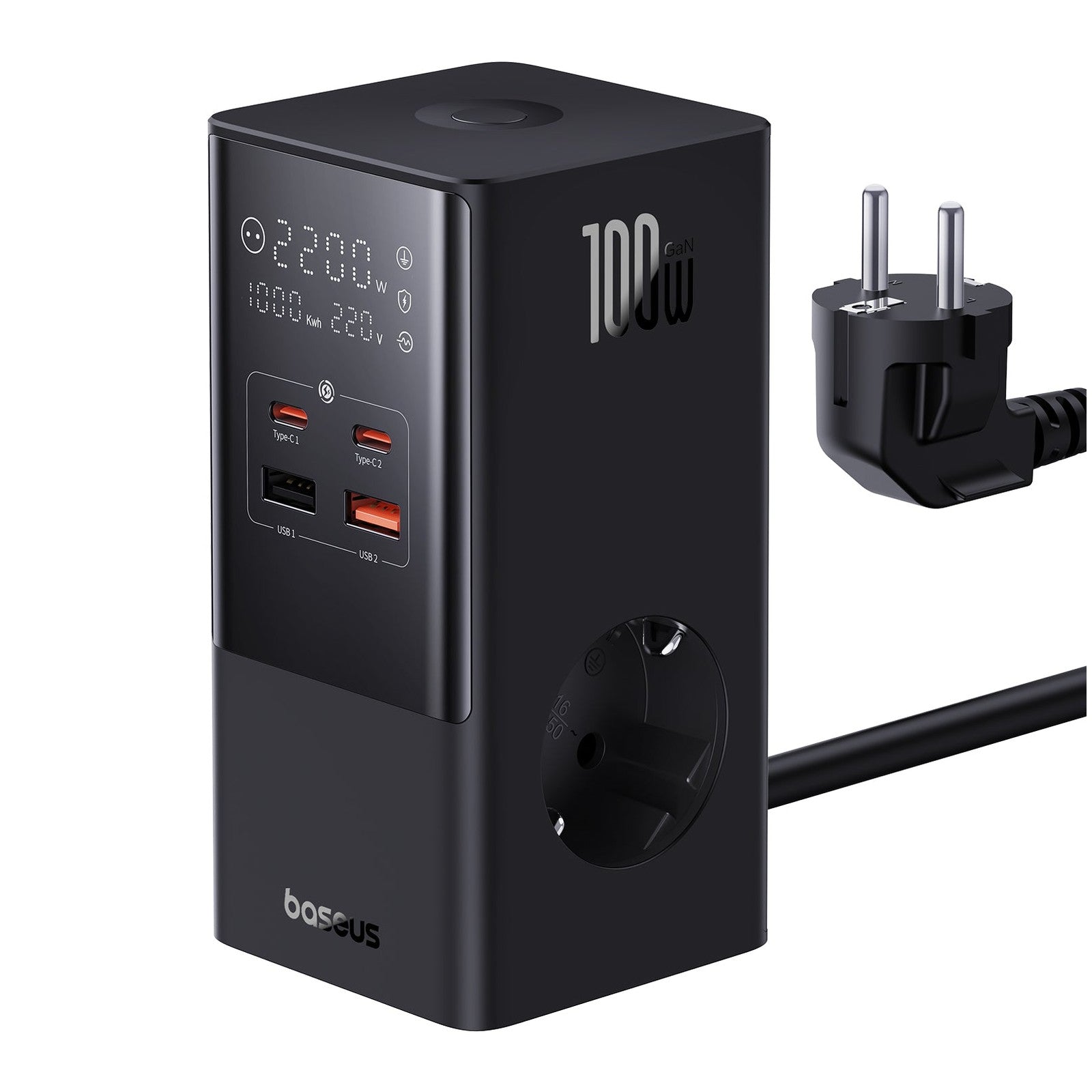 Baseus Nabíjecí stanice Baseus PowerCombo 6v1 Tower 100W, 2 xzásuvka, 2xUSB, 2xUSB-C černá