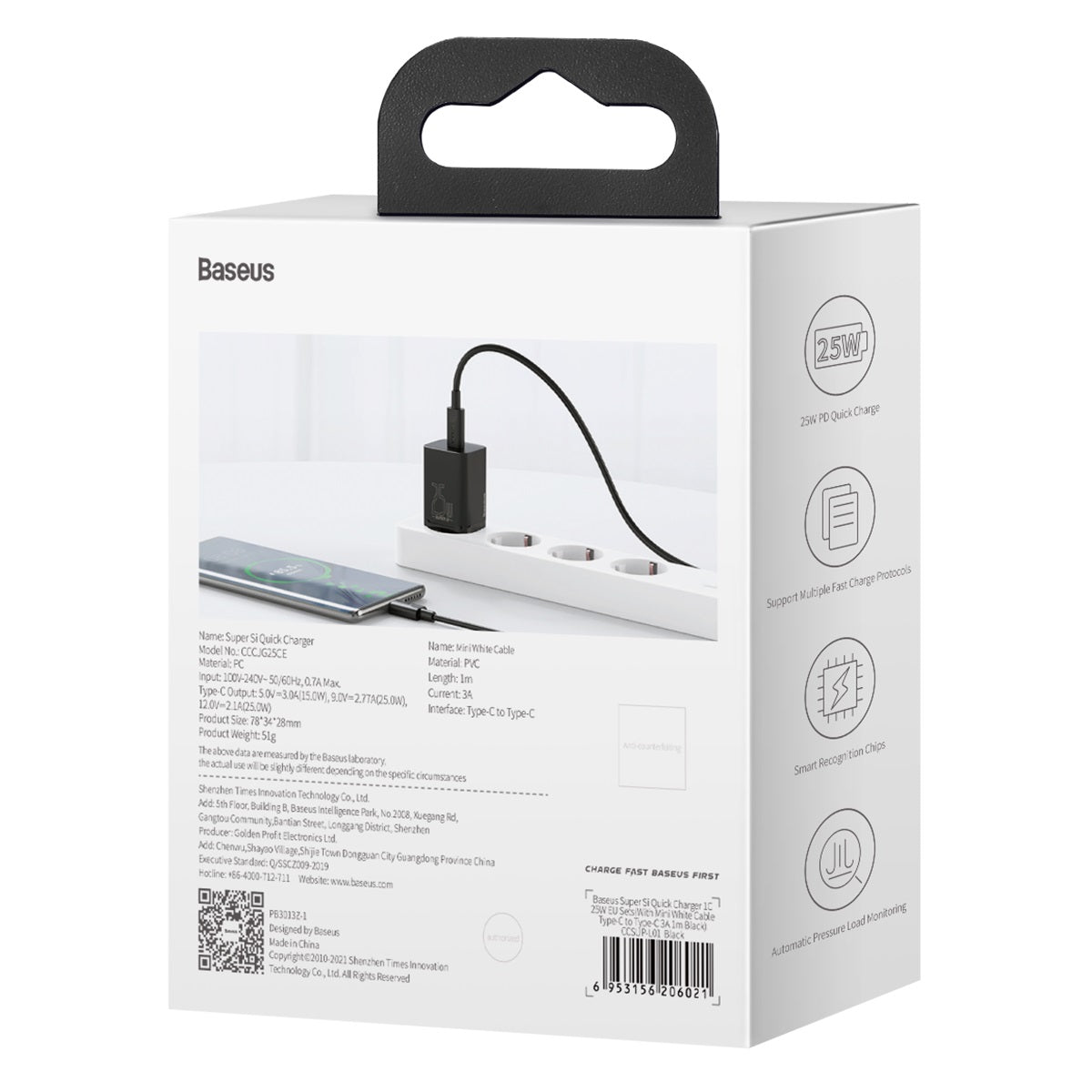 Nabíječka do sítě Baseus Super Si 25W s kabelem USB-C/USB-C 1m, 1xUSB-C černá