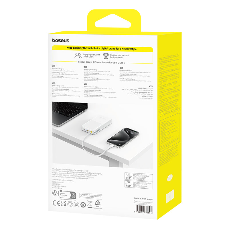 Powerbanka Baseus Bipow 2 20000mAh, 20W bílá