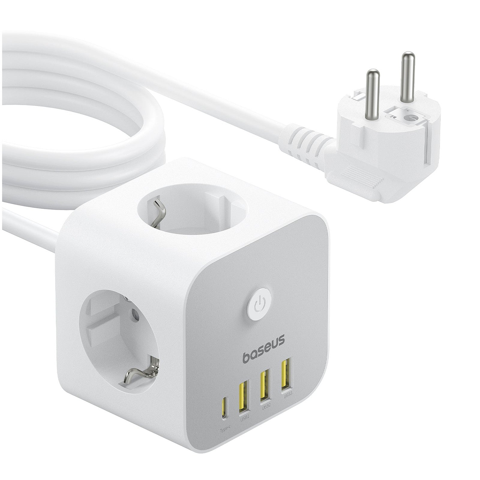 Baseus Nabíjecí stanice Baseus PowerCombo Cube 20W, 3x zásuvka, 3xUSB, 1xUSB-C bílá
