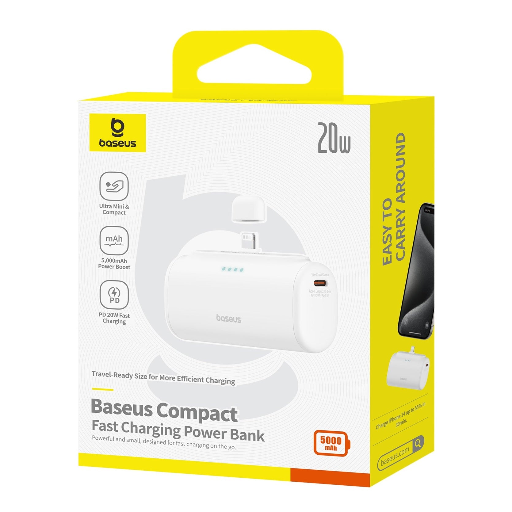 Powerbanka Baseus Compact 5000mAh, 20W, s konektorem Lightning bílá