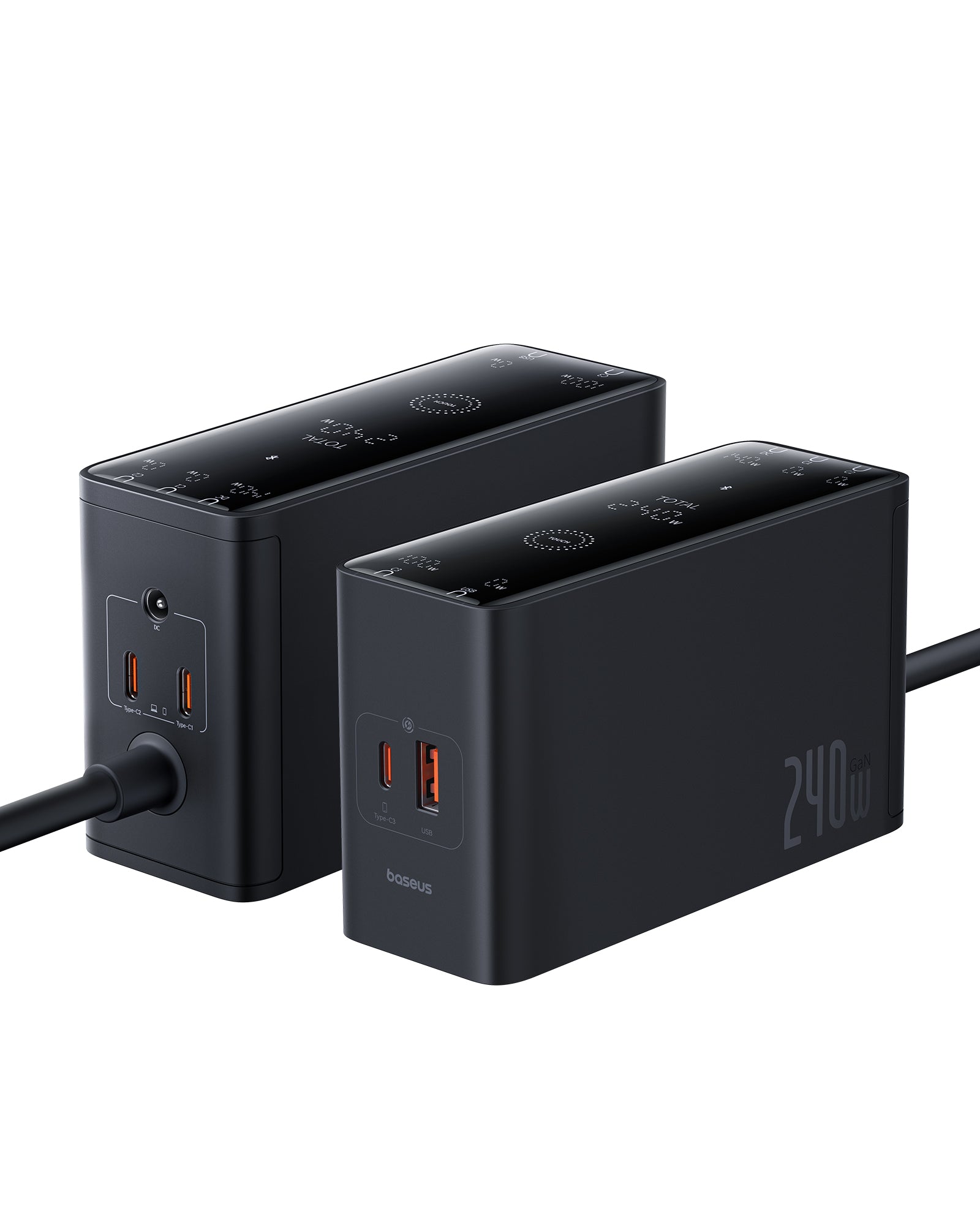 Nabíjecí stanice Baseus GaN Digital 240W 3xUSB-C, 1xUSB, 1xDC černá