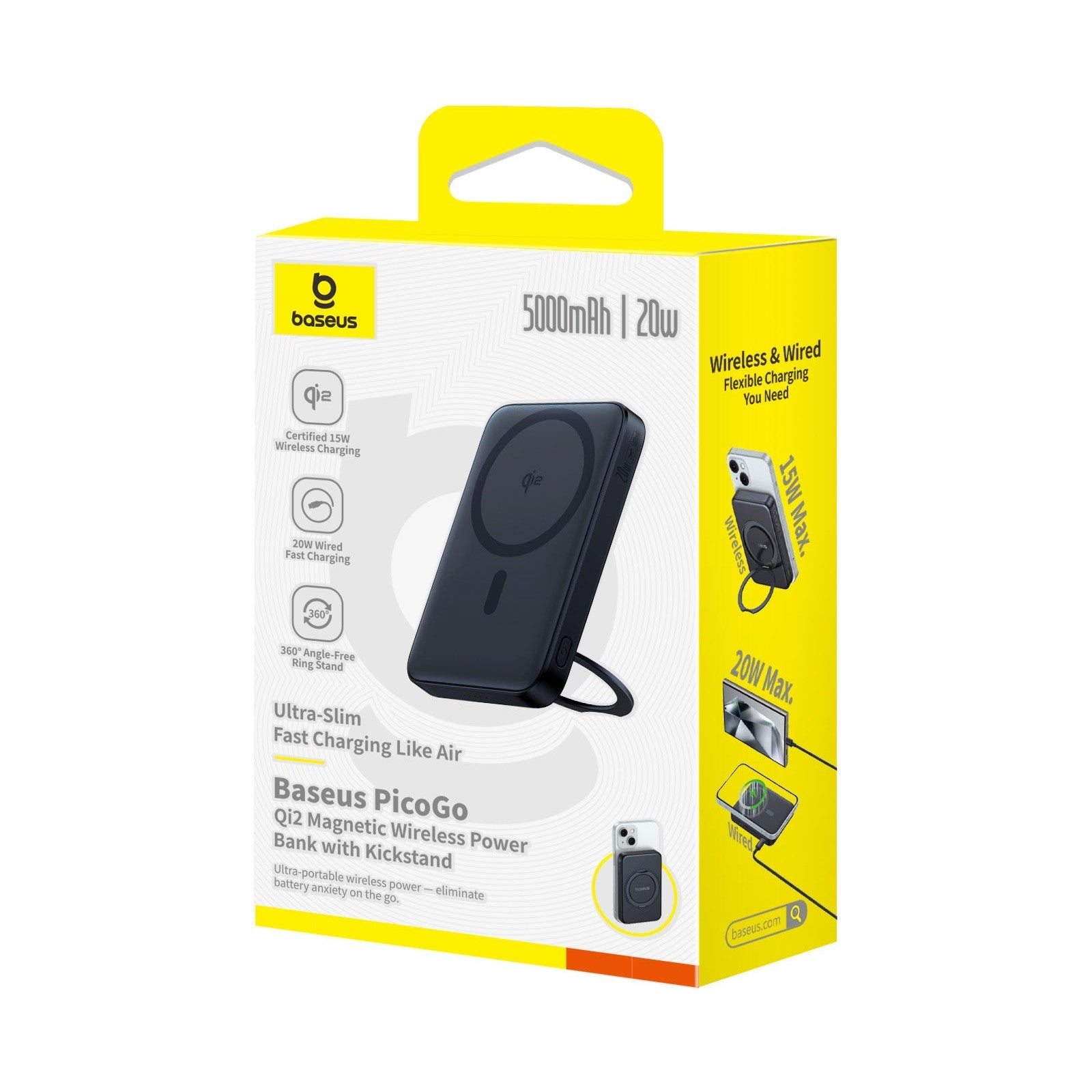 Bezdrátová powerbanka Baseus PicoGo Qi2 5000mAh, 20W černá