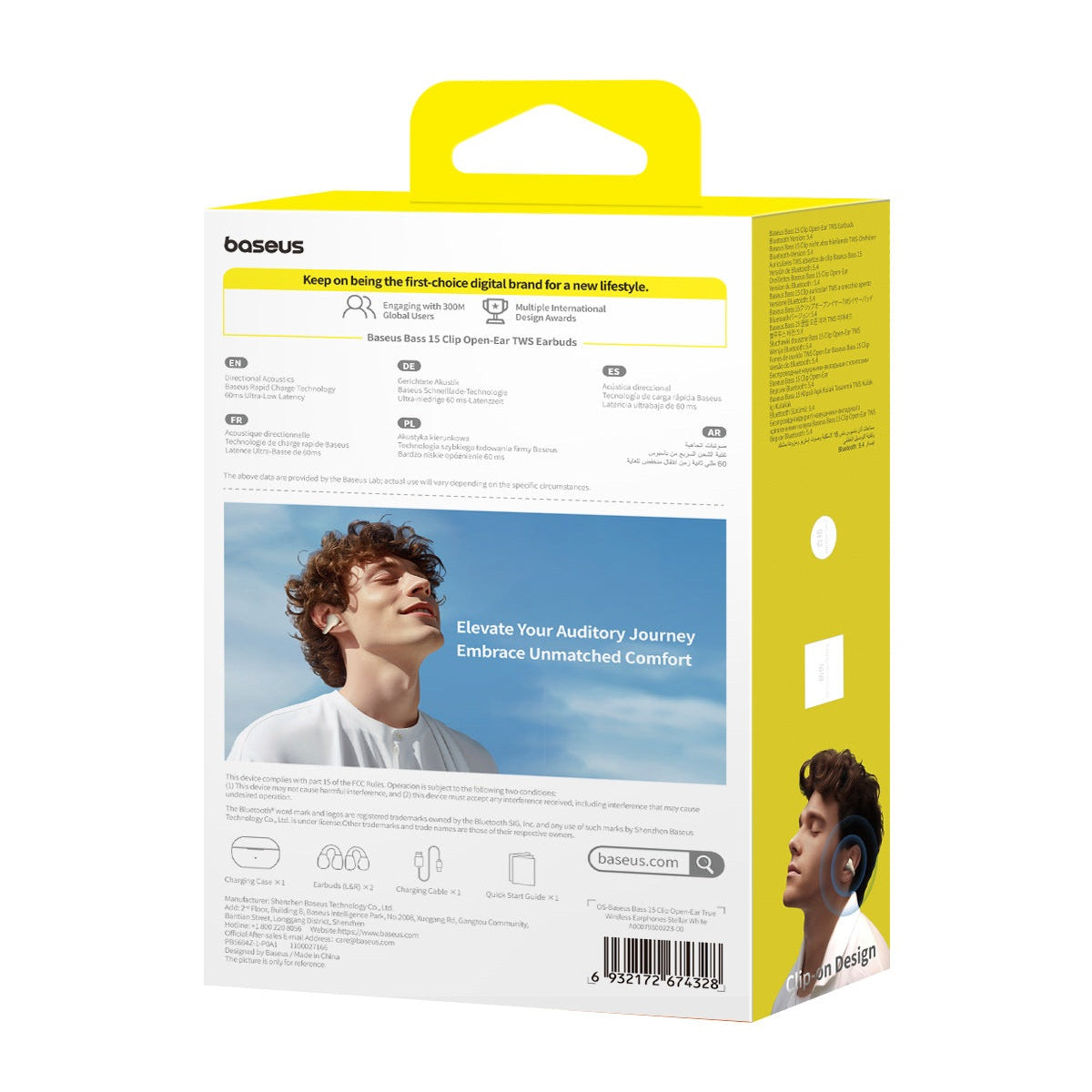 Bluetooth sluchátka Baseus Bass 15 Clip Open Ear bílá