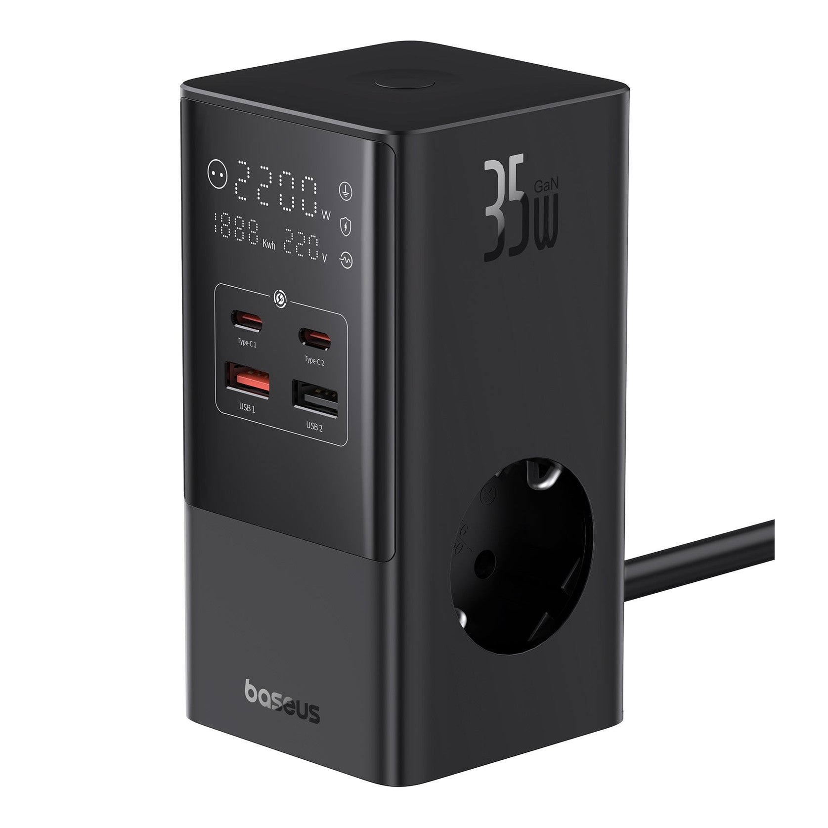 Nabíjecí stanice Baseus PowerCombo Tower 35W 3xzásuvka, 2xUSB, 2xUSB-C černá