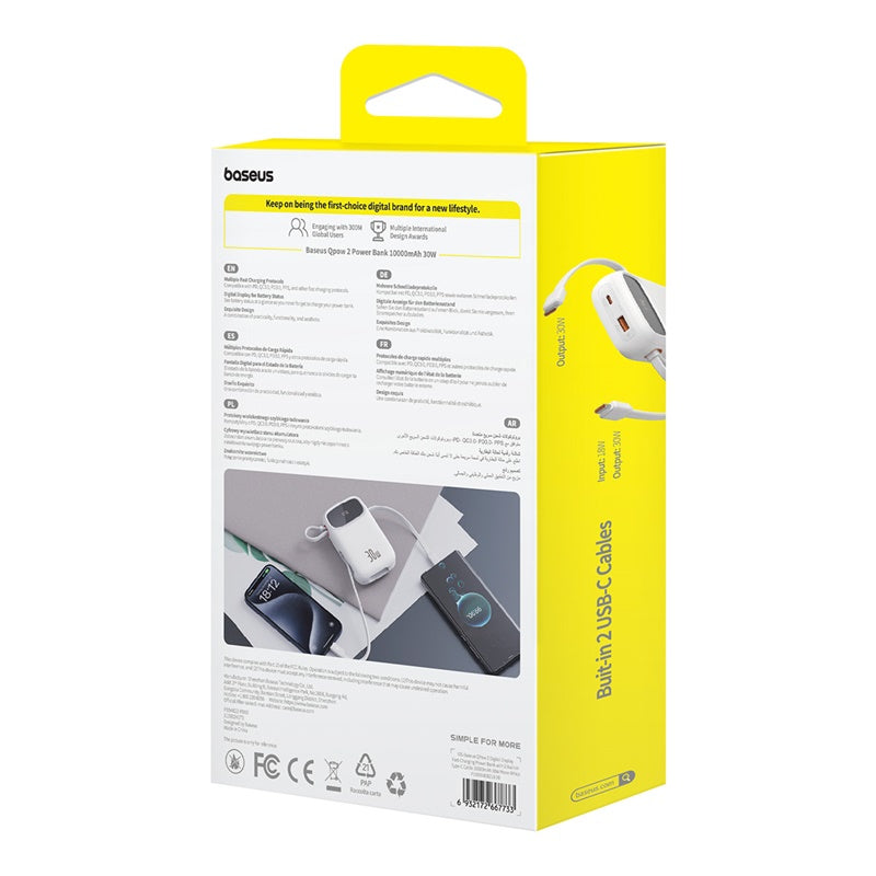 Powerbanka Baseus Qpow2 10000mAh, 30W, s kabelem USB-C bílá