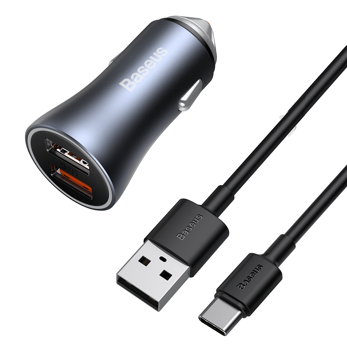 Nabíječka do auta Baseus Golden Contactor Pro s kabelem USB-C 1m 40W 2x USB šedá