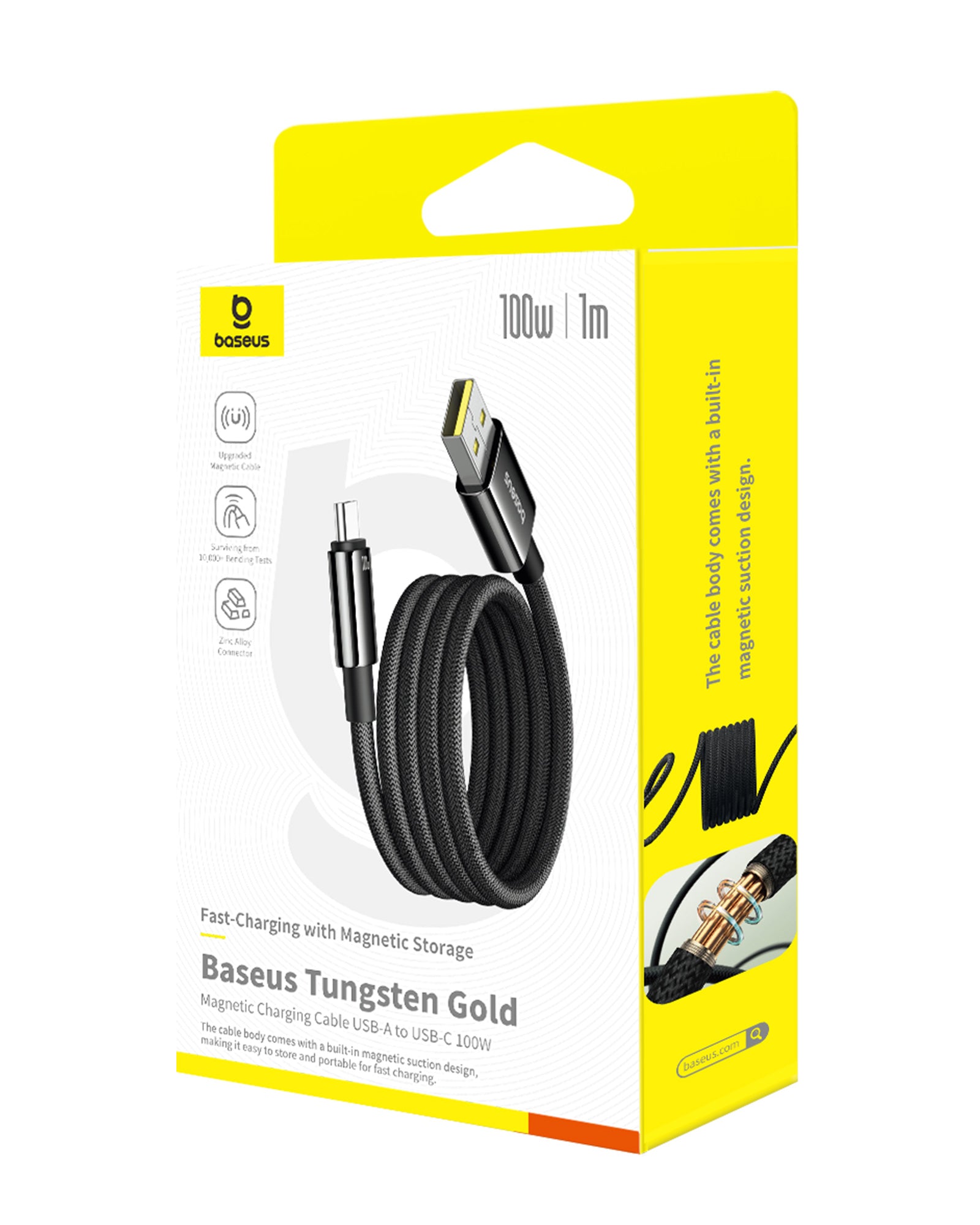 Magnetický kabel Baseus Tungsten USB/USB-C 1m 100W černý