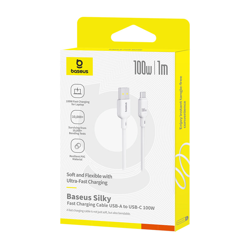 Kabel Baseus Silky USB/USB-C 1m 100W bílý
