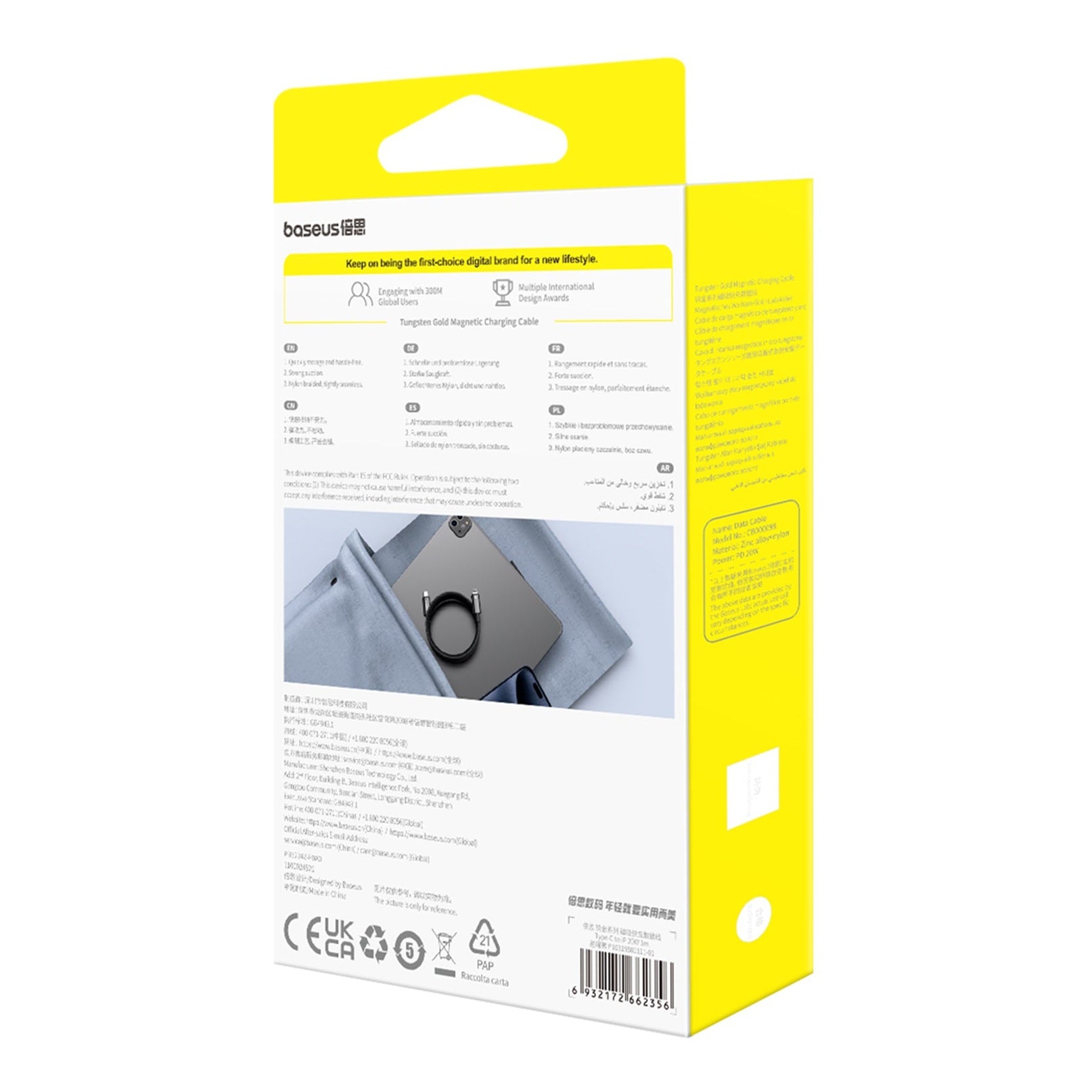 Magnetický kabel Baseus Tungsten USB-C/Lightning 1m 20W černý