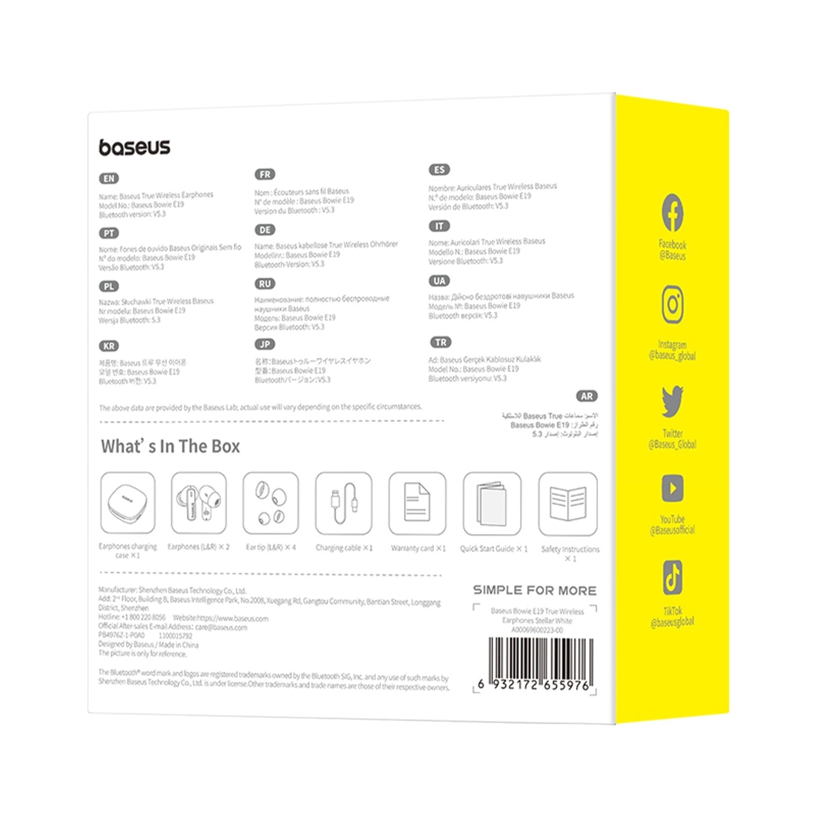 Bluetooth sluchátka Baseus Bowie E19 bílá