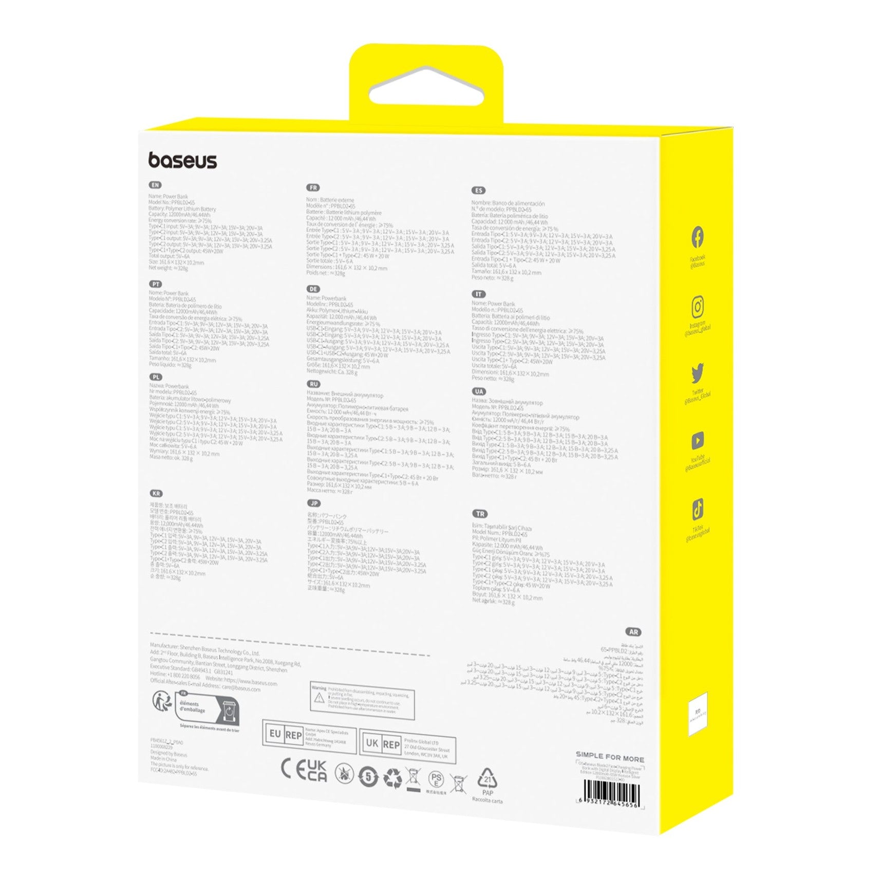 Powerbanka Baseus Blade2 12000mAh, 65W stříbrná