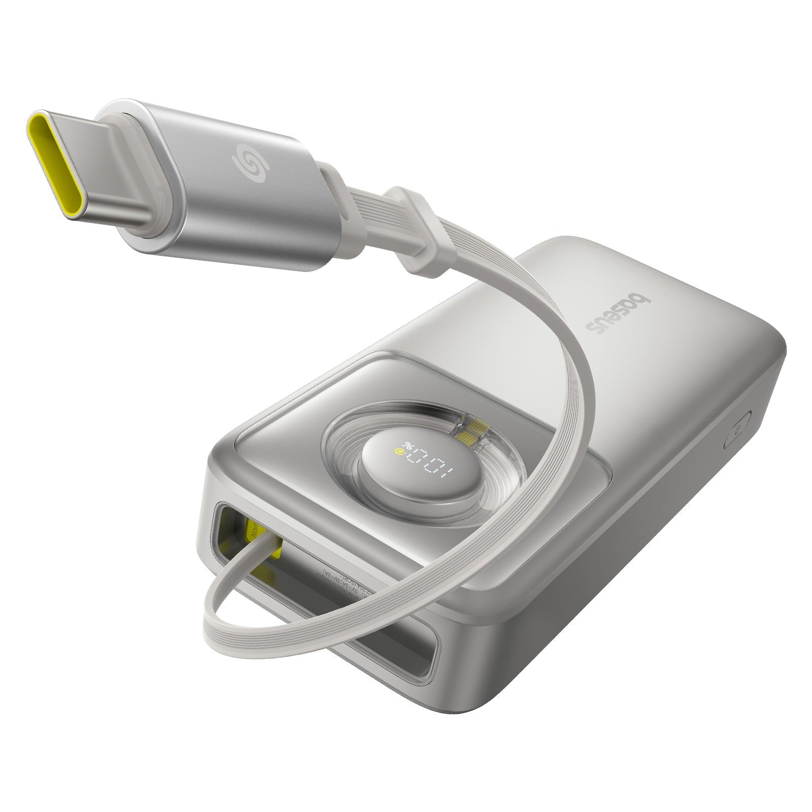 Powerbanka Baseus Free2Pull 20000mAh, 65W, s kabelem USB-C bílá