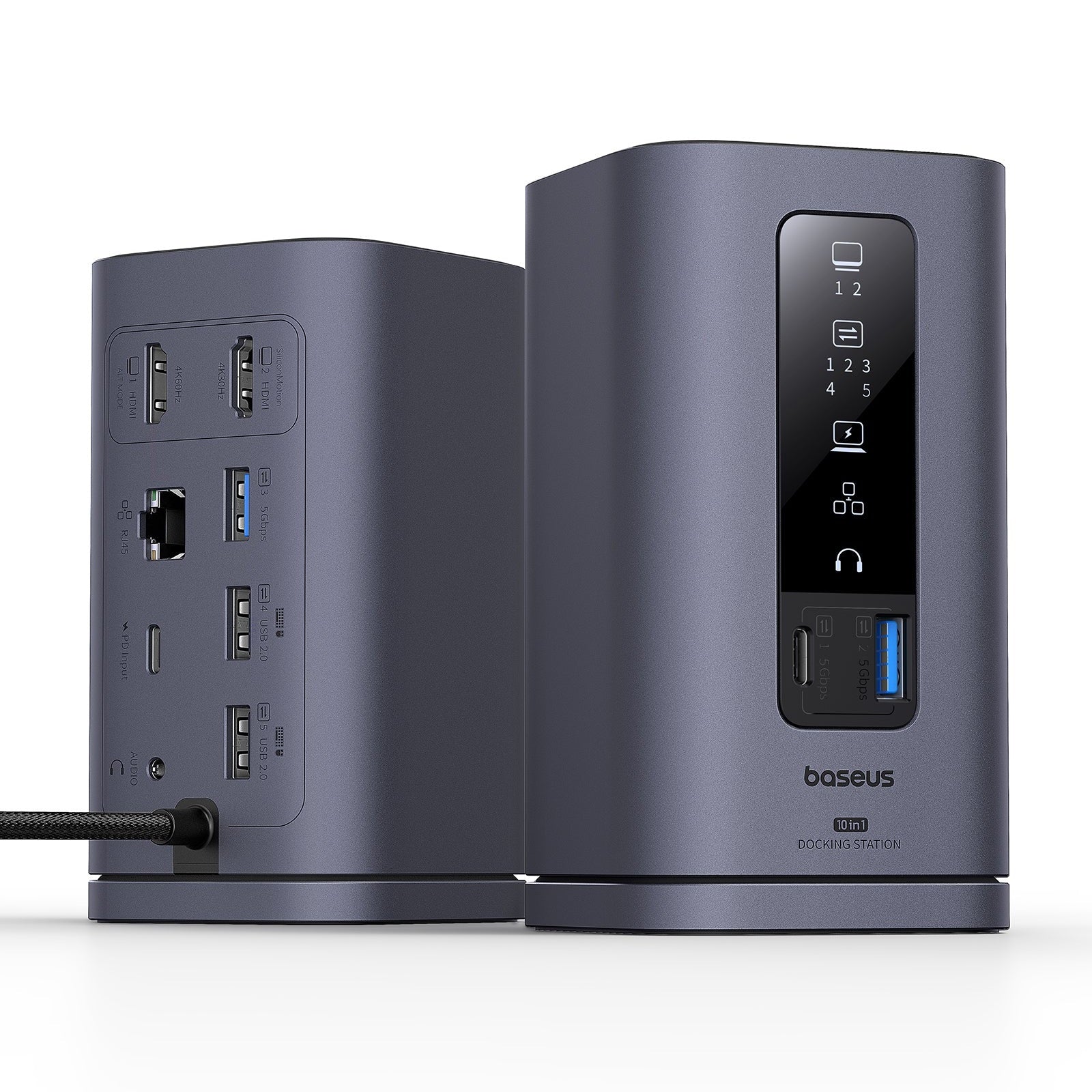 Dokovací stanice 10v1 Baseus Spacemate 100W 2xUSB-C, 4xUSB, 2xHDMI, 1xRJ45, 3,5mm jack šedá