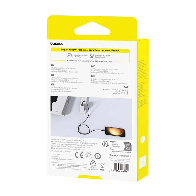 Kabel Baseus Silky USB/USB-C 1m 100W černý