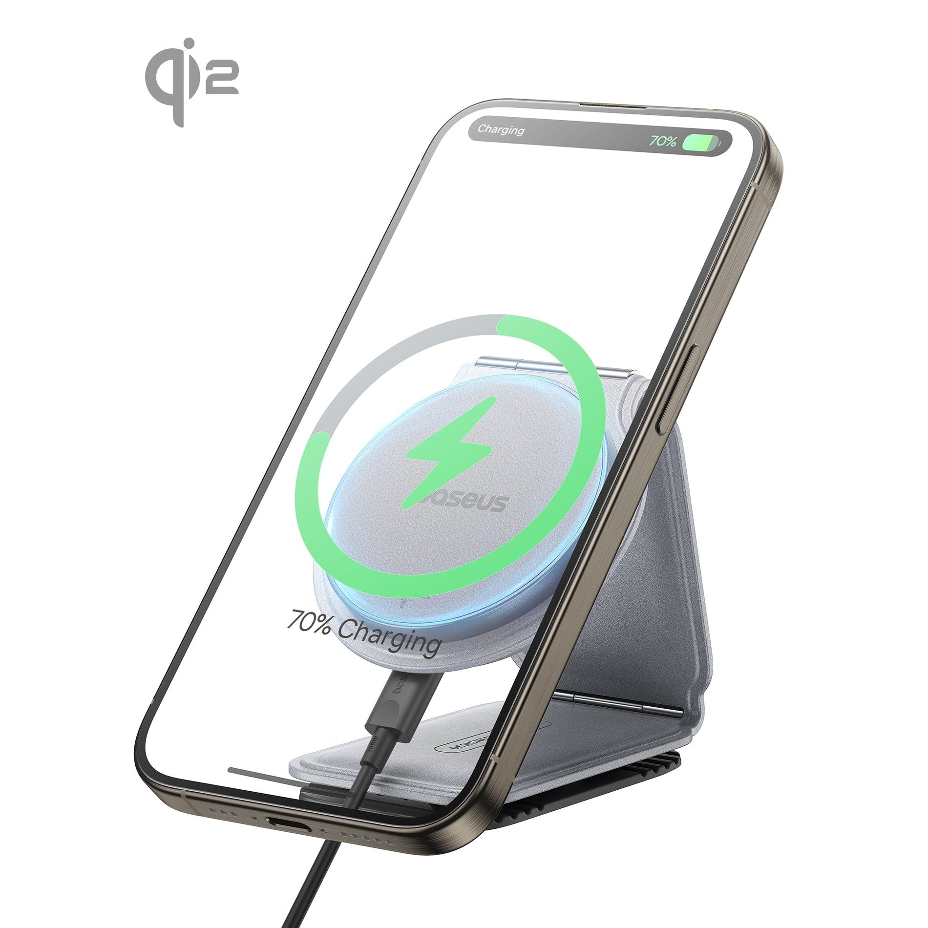 Držák do auta s bezdrátovým nabíjením Qi2 Baseus PrimeTrip C02 na palubní desku šedý