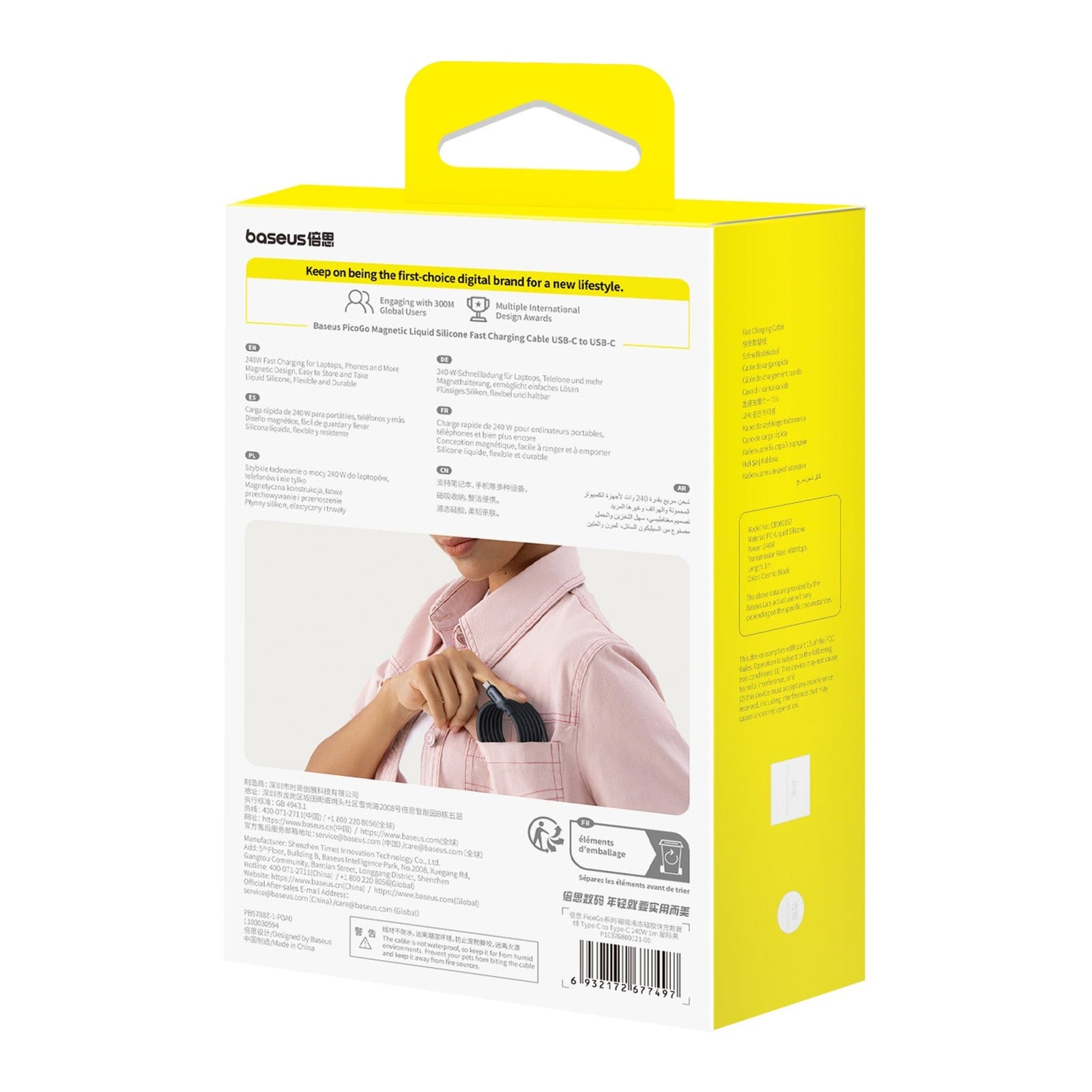 Magnetický kabel Baseus PicoGo USB-C/USB-C 1m 240W černý