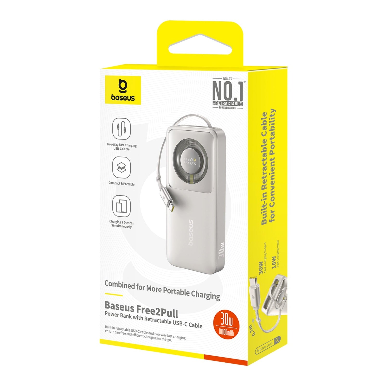 Powerbanka Baseus OS Free2Pull 10000mAh, 30W, s kabelem USB-C šedá